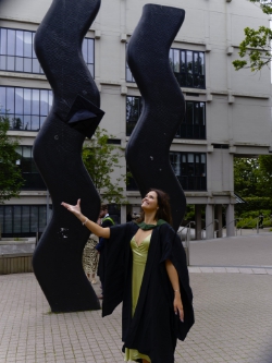 Maddie throws her hat.